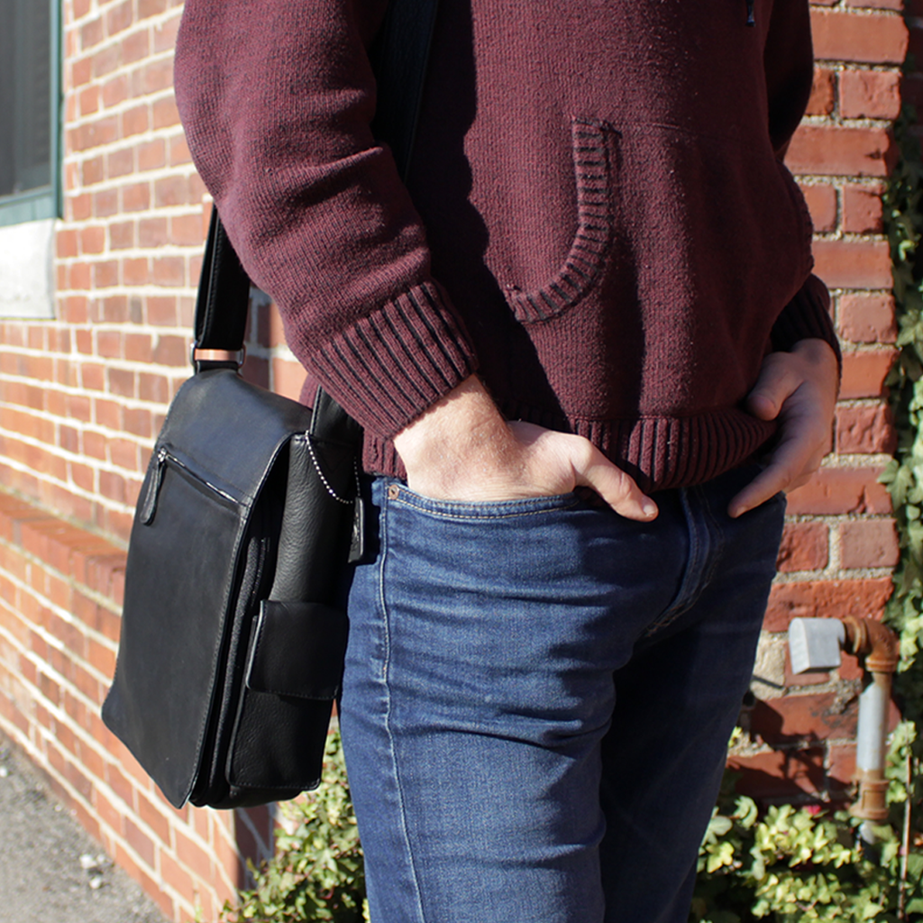 a Man wearing the Medium Vertical Messenger