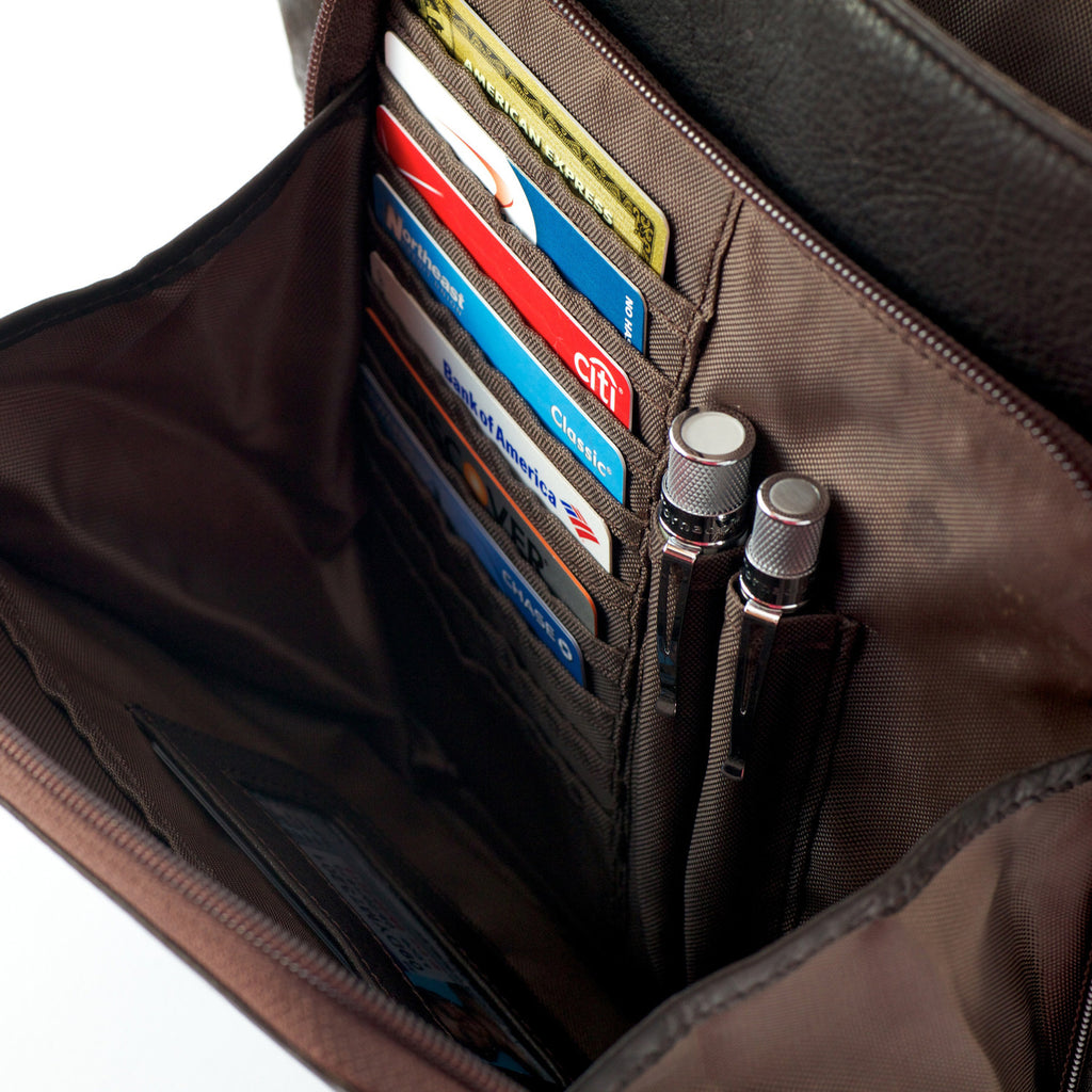 Medium Vertical Messenger open pocket close up