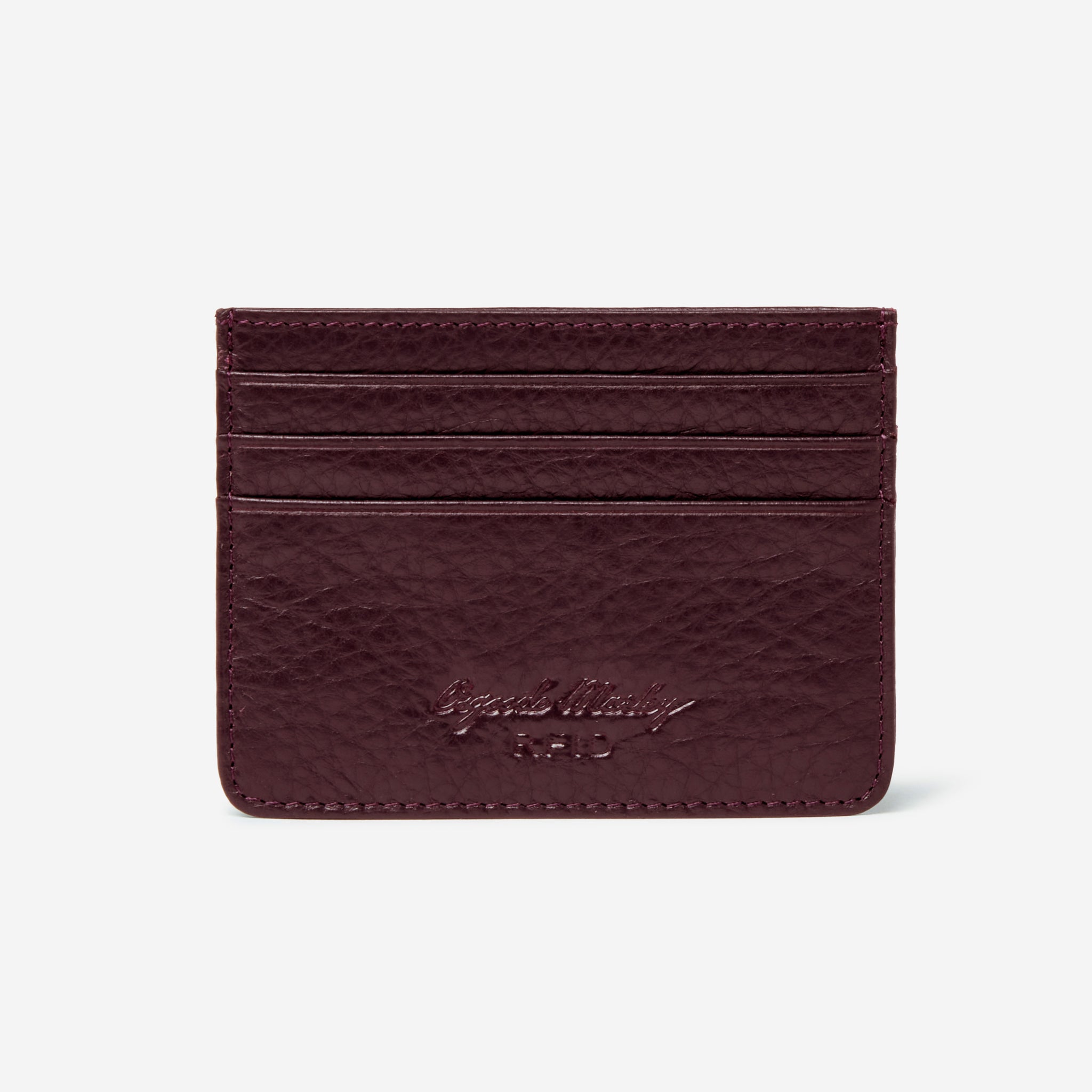 ◎FELLO◎ Wave Card Wallet Burgundy Omega Burgundy Leather Card Holder – Gold Corner Trim with Box